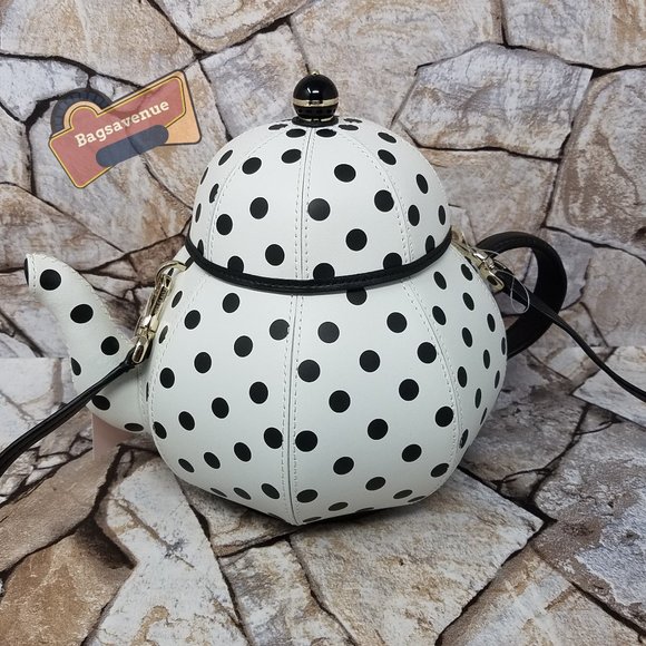Alice in Wonderland Tea Pot Party Teapot Polka Dot Crossbody Bag Kate Spade - Picture 3 of 10